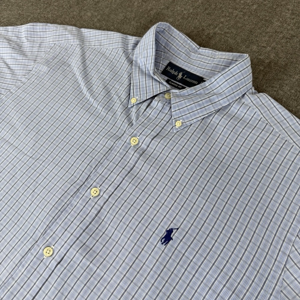 Vintage Polo Ralph Lauren Shirt Mens XL Blue Plaid Hong Kong Classic Fit SS